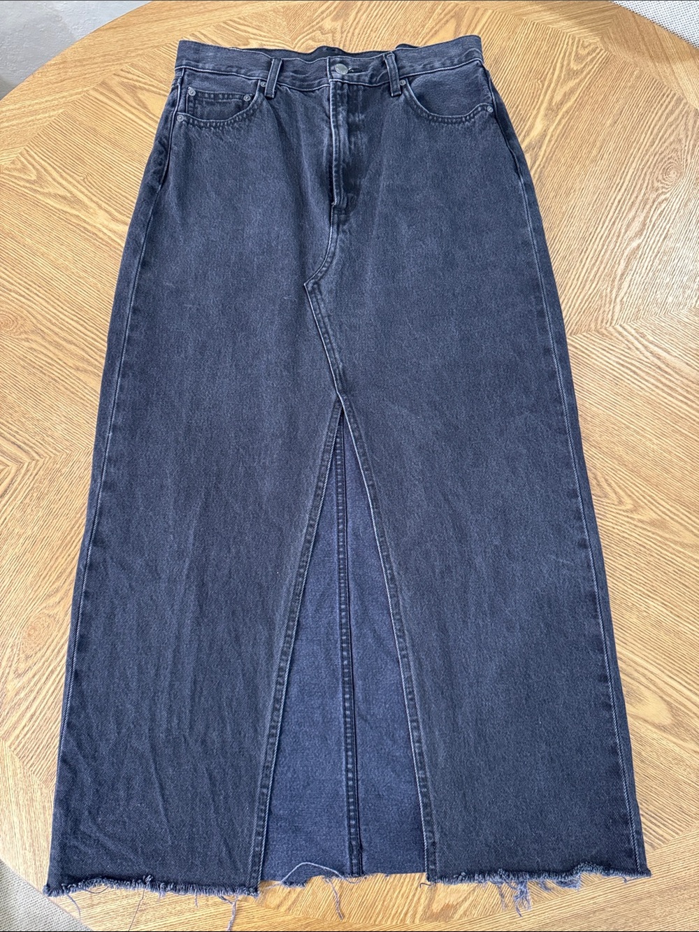 Denim Forum Black Washed Denim Maxi Skirt with Front Slit